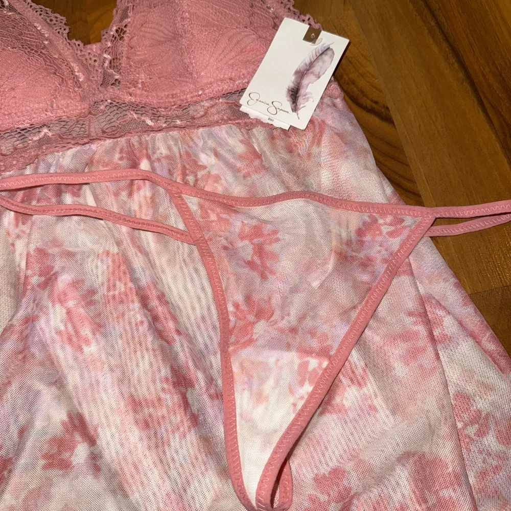 Jessica Simpson Teddy sheer nightgown and thong set‎ lace NWT size MED
